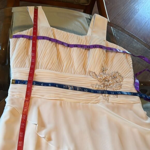 Alyce Champagne Cream Tiered Wrap Dress Jacket Wedding Embroidered Bead Diamond - Picture 14 of 16